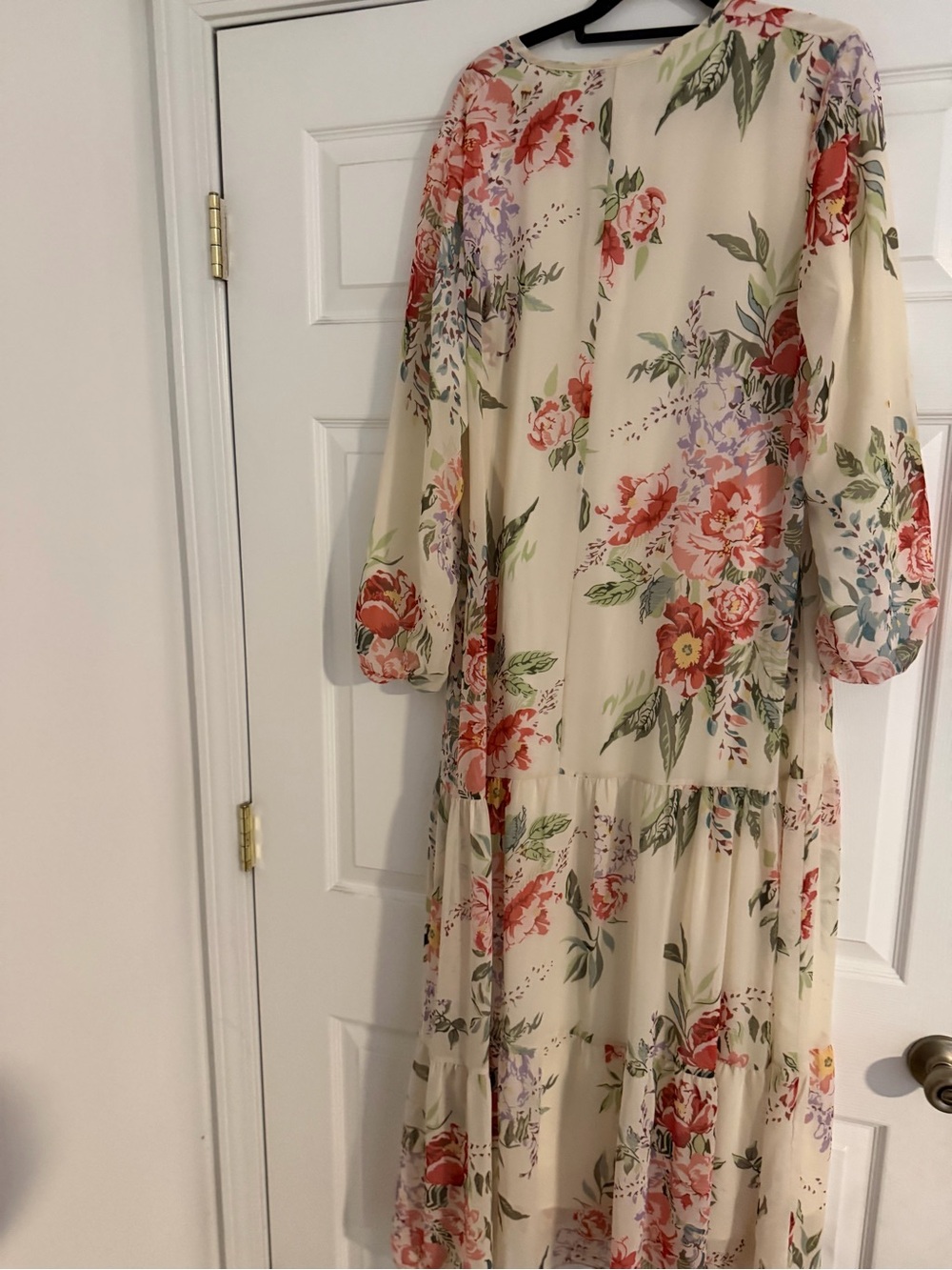 Floral Cream Tiered Maxi Dress with Pink & Red Blooms - Picture 3 of 3